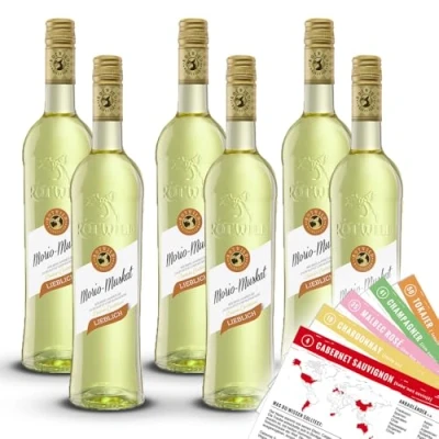 Abbildung von Rotwild Morio Muskat, lieblich, sortenreines Weinpaket + VINOX Winecards (6x0,75l)