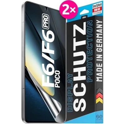 Abbildung von se® für Xiaomi Poco F6 Pro / Schutzfolie 2x Folien im SET aus Deutschland, kinderleichte Installationshilfe, staubfrei und blasenfrei, Folie TPU, Full Screen, 100% Passgenau HD Klar