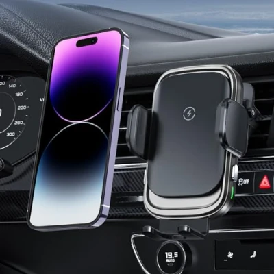 Abbildung von 15 W Kfz Handyhalterung mit Ladefunktion, automatische Klemmung, induktive Ladestation Auto, Super Coil Wireless Charger Auto kompatibel iPhone 15/14/13, Samsung Galaxy