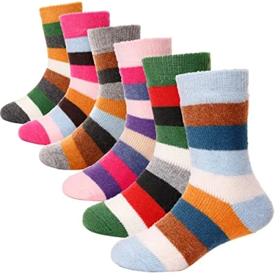 Abbildung von ANTSANG Kinder Mädchen Jungen Socken Warme Wollsocken Wandersocken Dicke Wolle Thermosocken Geschenke Kindersocken 6 Paar(Farbstreifen,1 3 Jahre)