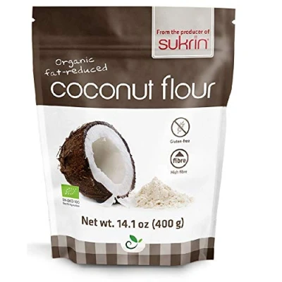 Abbildung von Sukrin Organic Fairtrade Fat Reduced Coconut Flour, Gluten Free, Low Carb, High Fibre, produced from pure, raw coconut, great substitute for flour (400g)