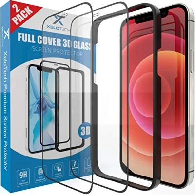 Abbildung von XeloTech [2x Stück] Schutzglas für iPhone 12 &amp; PRO, 3D Full Cover Schutz, Panzerglasfolie, Displayschutzfolie, Panzerfolie, Glas Folie