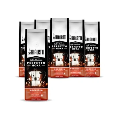 Abbildung von Bialetti Perfetto Moka Nocciola: Gemahlener Kaffee mit mittlerer Röstung, Haselnuss Aroma, 250g x 6, Beutel Aromaschutzventil