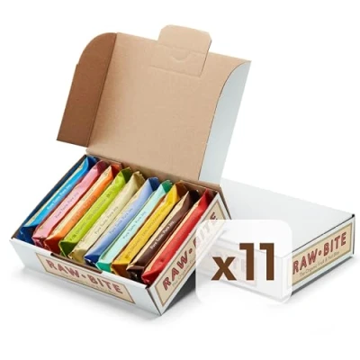 Abbildung von RAWBITE Riegel PROBIERBOX I 11 Bio Nuss in Vorteilsbox verschiedene Sorten Datteln und Nüssen Vegan, glutenfrei, laktosefrei enthält von Natur aus Zucker x 45 50g