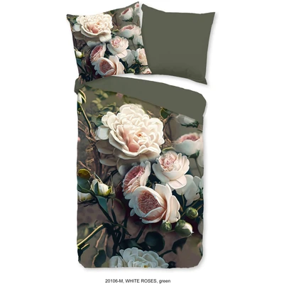 Abbildung von Pure bettwäsche microfaser 135 X 200 cm + 1 80 White Roses grün fl, Microfaser, 2 teilig, 135x200 sale warm weihnachten bettbezug
