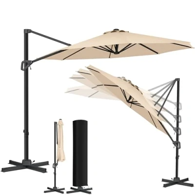Abbildung von KESSER® Sonnenschirm Ampelschirm SUN Rund XL Ø330 cm Inkl. Abdeckung + Windsicherung 7 Fach Verstellbar Neigbar Kippbar Groß 360 Drehbar Gartenschirm mit Kurbel Sonnenschutz UV50+ Beige