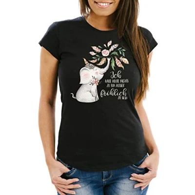 Abbildung von MoonWorks Print Shirt Damen T Elefant Ich habe heute nichts zu tun außer fröhlich sein Slim Fit Moonworks® mit