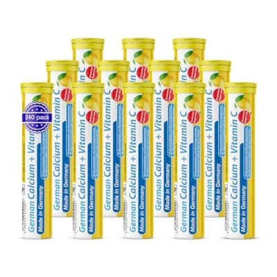 Abbildung von Calcium + Vitamin C Brausetabletten 12x20 Stk. Zitronengeschmack 300 mg Kalzium, 75 T&amp;D Pharma German Made in Germany