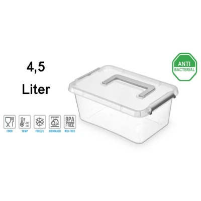 Abbildung von NANO BOX mit Deckel, Clips und Griffen / antibakterielle Wirkung 4,5 Liter 29 x 20 12cm Klar/Silber/Glitter