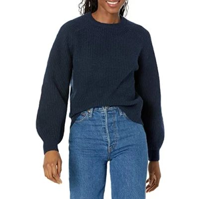 Abbildung von Amazon Essentials Damen Rippstrick Pullover mit Rundhalsausschnitt, Marineblau, L