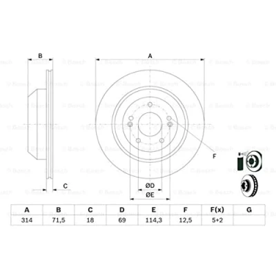Abbildung von BOSCH 0 986 479 F43 Bremsscheibe 314 18 5 114,3 Belüftet beschichtet KIA: SORENTO 3