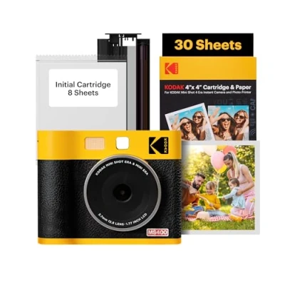 Abbildung von KODAK Mini Shot 4 ERA 4PASS 2 in 1 Sofortbildkamera und Fotodrucker (10x10cm) + 10 Blatt im Lieferumfang enthalten 60 Patrone, Gelb