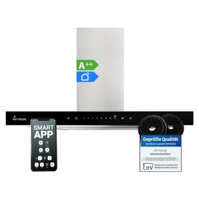 Abbildung von KKT KOLBE Wandhaube Dunstabzugshaube 60cm FLAT6006ED FLAT6006ED, Abzugshaube / Edelstahl Schwarz Glas WIFI 9 Stufen LED