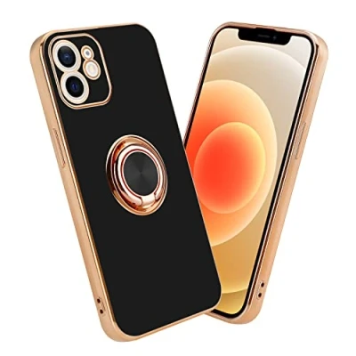 Abbildung von Cadorabo Hülle kompatibel mit Apple iPhone 12 Schutzhülle TPU Silikon Case Ring Design Kameraschutz Slim Kratzfest Weiche Gummi Rundumschutz für in Schwarz