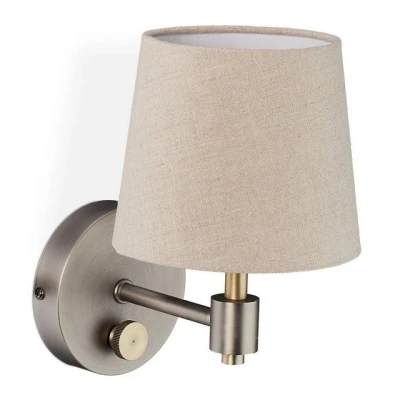 Abbildung von Relaxdays Wandlampe Vintage, dimmbar, Wandstrahler mit Schalter, Stoffschirm, E14, HxBxT: 23 x 15 21 cm, beige/silber