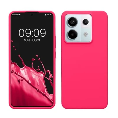 Abbildung von kwmobile Hülle kompatibel mit Xiaomi Redmi Note 13 Pro 5G / Poco X6 Silikon Handy Case Handyhülle weiche Oberfläche kabelloses Laden Neon Pink