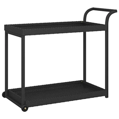 Abbildung von vidaXL Barwagen mit 4 Rollen Servierwagen Teewagen Küchenwagen Beistellwagen Arbeitswagen Gartenwagen Schwarz 100x45x83cm Poly Rattan