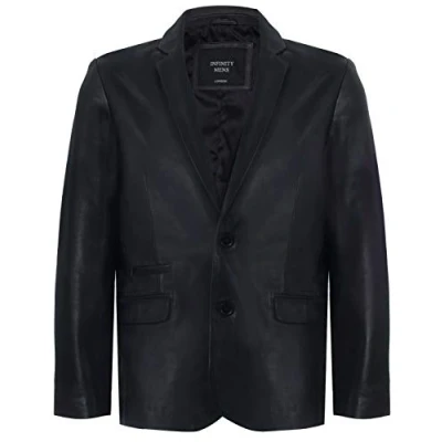 Abbildung von Infinity Leather Schwarzer Echtleder Herren Blazer Aus Weichem Echtem Italienischem Jahrgang Mantel L