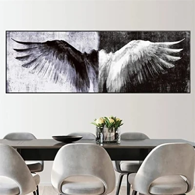 Abbildung von DIY Diamant Gemälde Malen Nach Zahlen Kit Schwarz weiße Retro Flügel 30x60cm Diamond Painting Bilder, Groß 5D Kit, Vollbohrer Kristall Stickerei Mosaik für Wand Dekoration