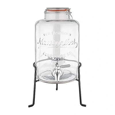 Abbildung von Olympia Nantucket Style Getränkespender mit Drahtständer Abschließbare Deckel, Retro Edelstahl Zapfhahn Glasspender 155(H)x200(B)x150(T)mm