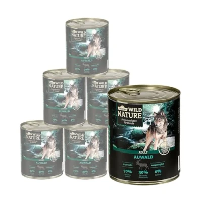Abbildung von Dehner Wild Nature Hundefutter Auwald, Nassfutter getreidefrei / zuckerfrei, für ausgewachsene Hunde, Geflügel Wild, 6 x 800 g Dose (4.8 kg)