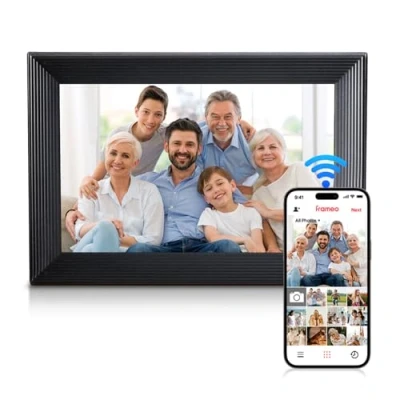Abbildung von Moman Digitaler Bilderrahmen WF11T, 32GB IPS Touchscreen Automatische Drehung Sofortiges Teilen von Fotos/Videos über die App Ideales für Jubiläen Geburtstage und mehr
