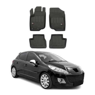 Abbildung von Fußmatten Gummimatten kompatibel mit Peugeot 207 2006 2012 OMAC Premium 3D Schwarz TPE Gummi
