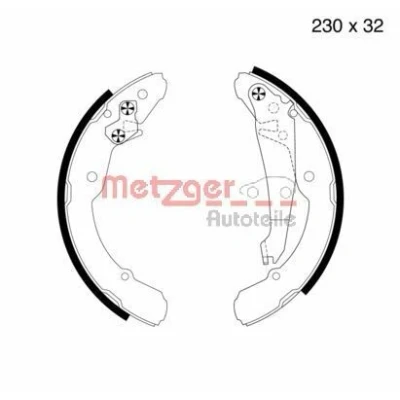 Abbildung von METZGER MG 705 Bremsbacken Hinterachse 230 32 mit Hebel SKODA: Octavia 1 Combi, I Schrägheck, VOLKSWAGEN: Caddy 2 Kastenwagen, SEAT: Inca