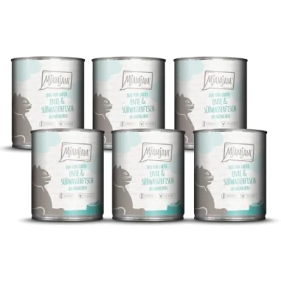 Abbildung von MjAMjAM Premium Nassfutter für Katzen DUO von zarter Ente &amp; Süßwasserfisch an Möhrchen, 6er Pack (6 x 800g), getreidefrei mit extra viel Fleisch