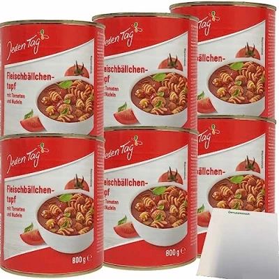 Abbildung von Jeden Tag Fleischbällchen Topf mit Tomaten und Nudeln 6er Pack (6x800g Dose) + usy Block