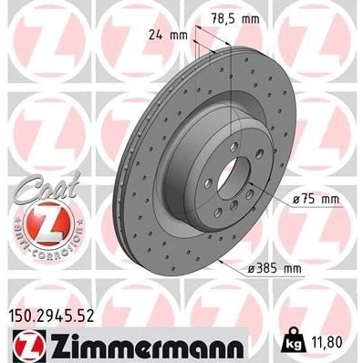 Abbildung von ZIMMERMANN SPORT COAT Z 150.2945.52 Bremsscheibe 385 24 6/5 5 120 innenbelüftet, gelocht beschichtet hochgekohlt BMW: X6, X5
