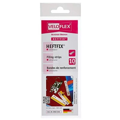 Abbildung von VELOFLEX 2002010 HEFTFIX Heftstreifen, Abheftstreifen, 105 mm lang, selbstklebend, glasklar, 10 Stück