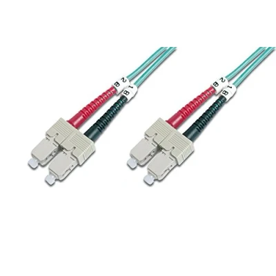 Abbildung von DIGITUS DK 2522 10/3 Glasfaserkabel OM3 10 m ST zu SC Duplex LWL Kabel 1/10/40/100 Gbit/s MM Multimode Glasfaser LAN Fasertyp: 50/125 µ Türkis (Aqua)