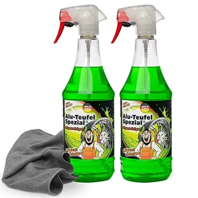 Abbildung von detailzone Felgenreiniger Set: 2X TUGA Alu Teufel Spezial grün 1 Liter + 1x Microfasertuch 40x40 cm grau