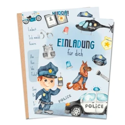 Abbildung von MeinBaby123® Einladungskarten 10 Kindergeburtstag,  Polizei,  Polizeihund, Coole Polizei Motive