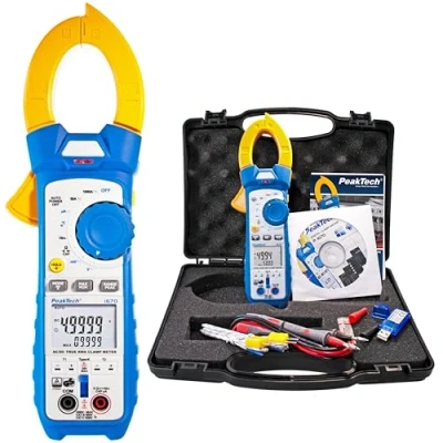 Abbildung von PeakTech 1670 True RMS Stromzange mit 4.0 Bluetooth &amp; App 1000A AC/DC, LED Lampe, 50000 Counts, Multimeter, Zangenmessgerät, TÜV/GS, Strommesszange, Spannungsmesser, Strommessgerät, Blau, Gelb, Weiß