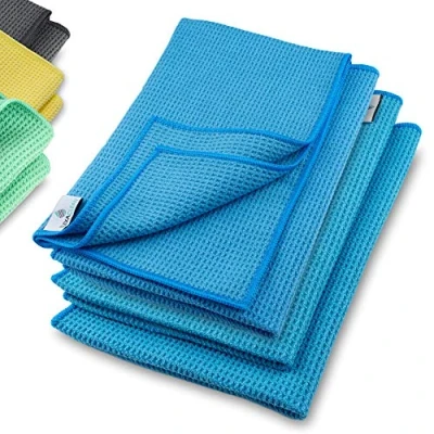 Abbildung von ELEXACLEAN Waffeltuch Trockentuch Mikrofasertuch (Set, 4 tlg., 60x40 cm, streifenfrei, fusselfrei, saugstark)