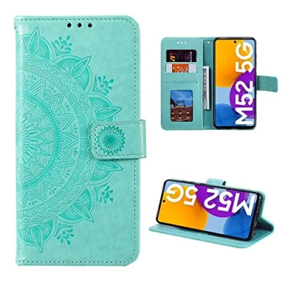 Abbildung von CoverKingz Handy Hülle kompatibel mit Samsung Galaxy M52 5G Handyhülle Kartenfach Bookcover Case Tasche klappbar Motiv Mandala Grün