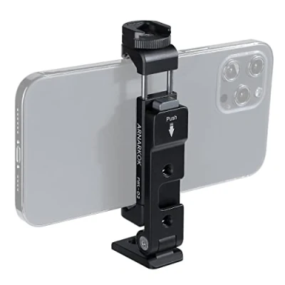 Abbildung von Arnarkok Handy Stativhalterung mit 2 Kaltschuhen,360 Grad drehbar, 0,6 cm (1/4 Zoll) Schraube,Stativ Handyhalterung,kompatibel iPhone12 13 14 15 16Pro Max, Smartphone Halterungsadapter