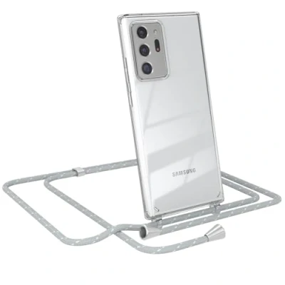Abbildung von EAZY CASE Handy Chain kompatibel mit Samsung Galaxy Note 20 Ultra/Note Ultra 5G, Soft Silikon TPU, Stylische Kette Hülle für Smartphone, Grau/Weiß Verschlüssen in Silber
