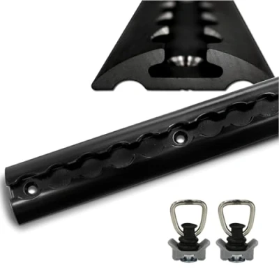 Abbildung von Airlineschienen schwarz aus Aluminium halbrund Airlineschiene pulverbeschichtet zur Ladungssicherung für PKW, LKW, Anhänger, Wohnmobile usw. Zurrschiene Zurrleiste (1x 1 Meter 2 Fittinge)