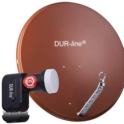 Abbildung von DUR line 2 Teilnehmer Set Qualitäts Alu Satelliten Komplettanlage Select 85cm/90cm Spiegel/Schüssel Rot + Twin LNB für Receiver/TV [Neuste Technik, DVB S2, 4K, 3D]
