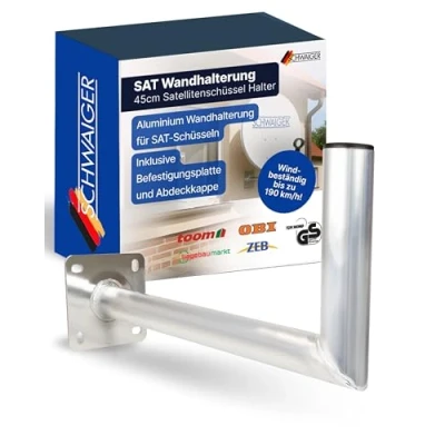 Abbildung von SCHWAIGER 5156 SAT Halterung 45cm Satelliten Schüssel Antenne Anlage Wand Halter mit Winkel aus Aluminium TÜV geprüft