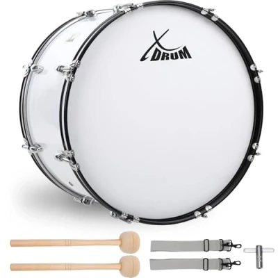 Abbildung von XDrum MBD 226 Marsch Bass Trommel, Fußball Pauke 26&quot; x 12&quot; (10,5 kg, 4 Ösen, Spannschrauben, inkl. Paar Schlägel, Tragegurte, Stimmschlüssel) weiß