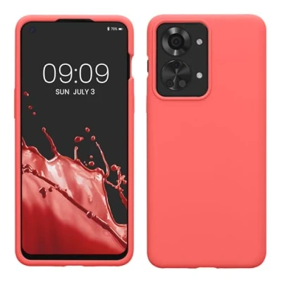 Abbildung von kwmobile Hülle kompatibel mit OnePlus Nord 2T 5G Silikon Handy Case Handyhülle weiche Oberfläche kabelloses Laden Neon Koralle