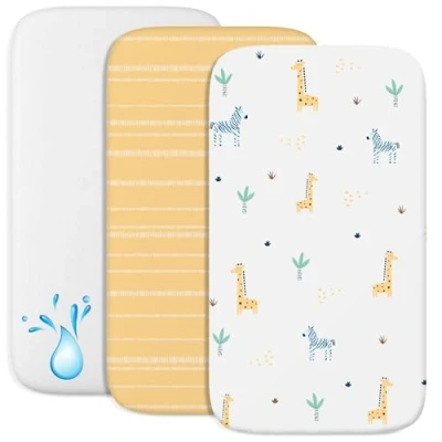Abbildung von 2X Spannbettlaken aus 100% Baumwolle mit Gummiband 1X Matratzenschoner wasserdichtem Material 3er Set 50x83cm Savanne