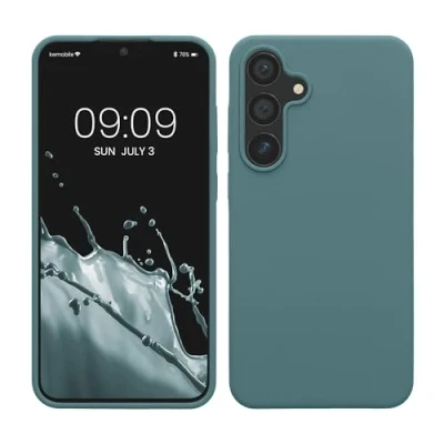 Abbildung von kwmobile Hülle kompatibel mit Samsung Galaxy S24 Plus Silikon Handy Case Handyhülle für weiche Oberfläche kabelloses Laden Arctic Night