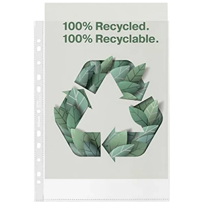 Abbildung von Esselte Recycle A4 Prospekthüllen, geprägtes starkes PP, 70 Mikron, Kunststoffhüllen mit Universallochung, 100er Pack, 627493, weiß