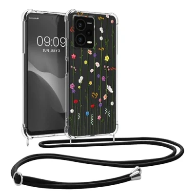 Abbildung von kwmobile Necklace Case kompatibel mit Xiaomi Redmi Note 12 Pro+ 5G / Pro Plus Hülle Silikon Cover Handykette Mehrfarbig Transparent Wildblumen Ranke