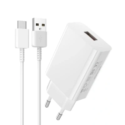 Abbildung von 18W Schnellladegerät mit USB Type C Kabel für Samsung Galaxy S24/S23/S22/S21/S20/A50/A54/A51/A53/A54/A33/A3/S10/S9/S8/Note 8/9 und andere Android Geräte Quick Charge Netzteil zügiges Aufladen